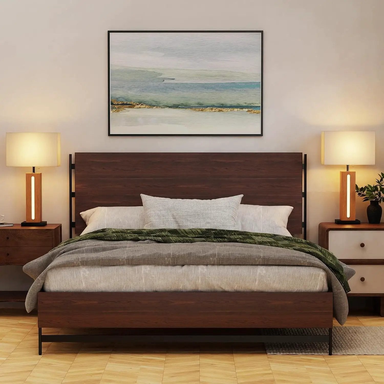Table Lamps Set of 2, Modern Dimmable Bedside Lamps with Linen Shades by HouseOfZazla