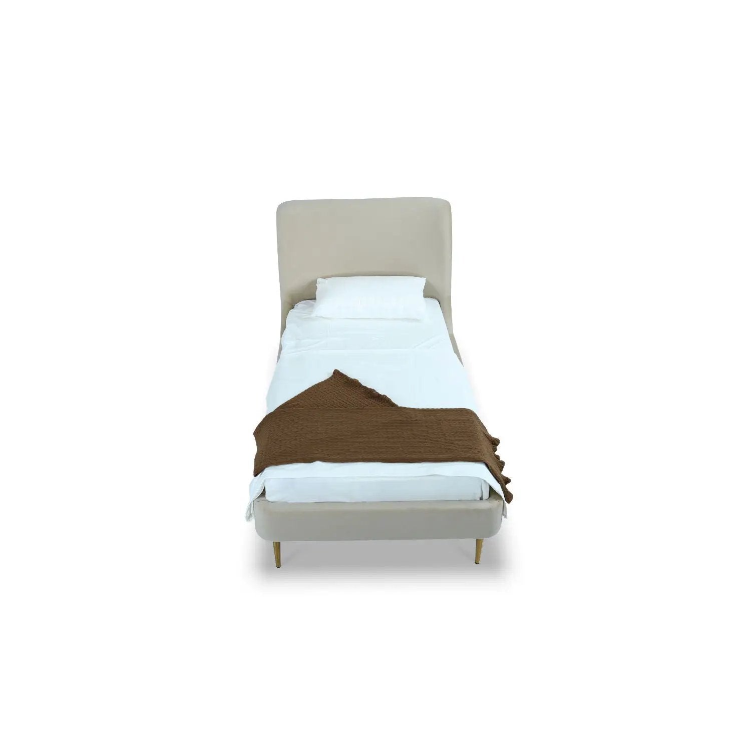 Mid-Century Modern Upholstered Bed With Curved Headboard