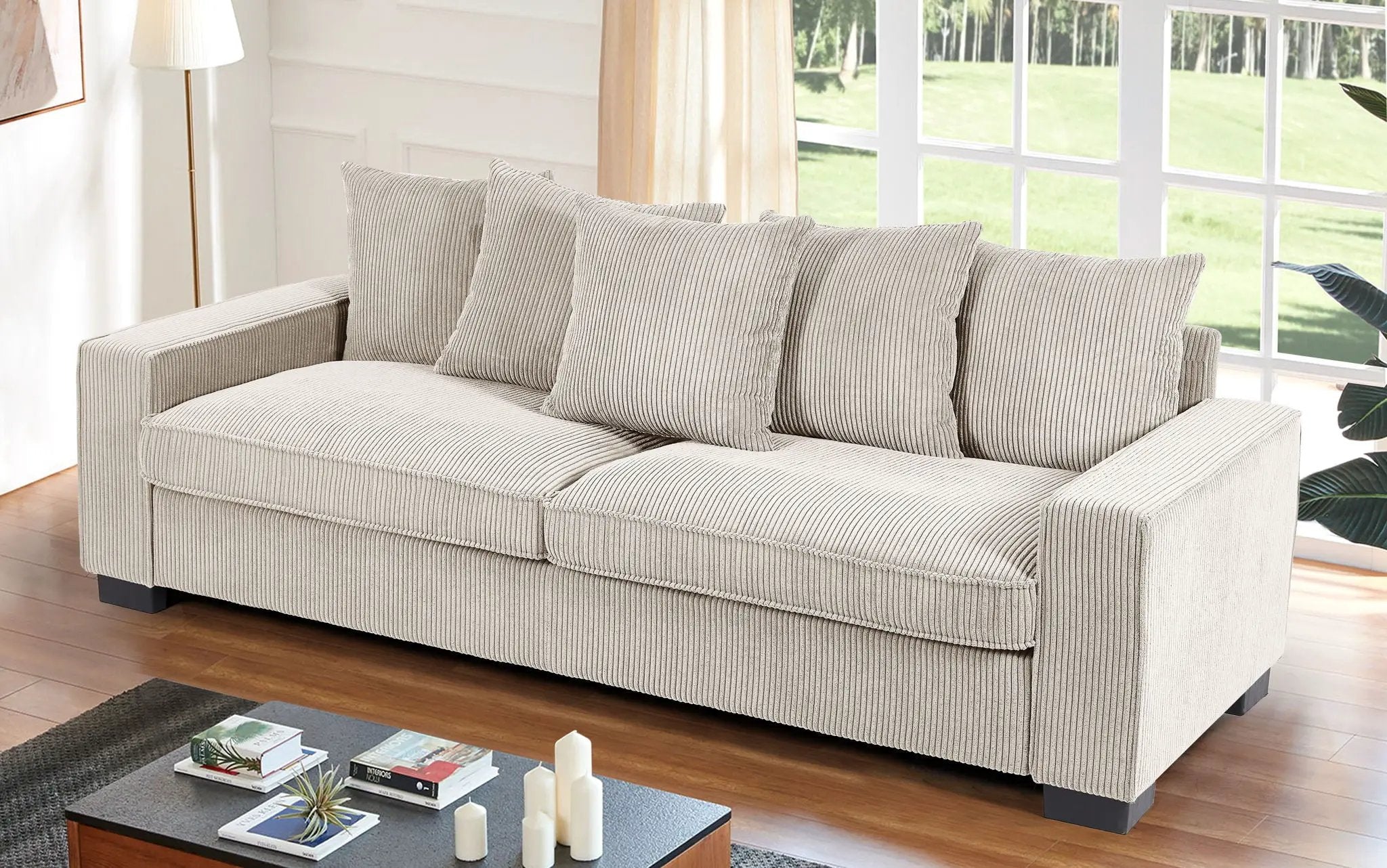 Luxe Sofa With 5 Matching Toss Pillows, Sleek Design, Spacious And Comfortable 3 Seater Couch by HouseOfZazla