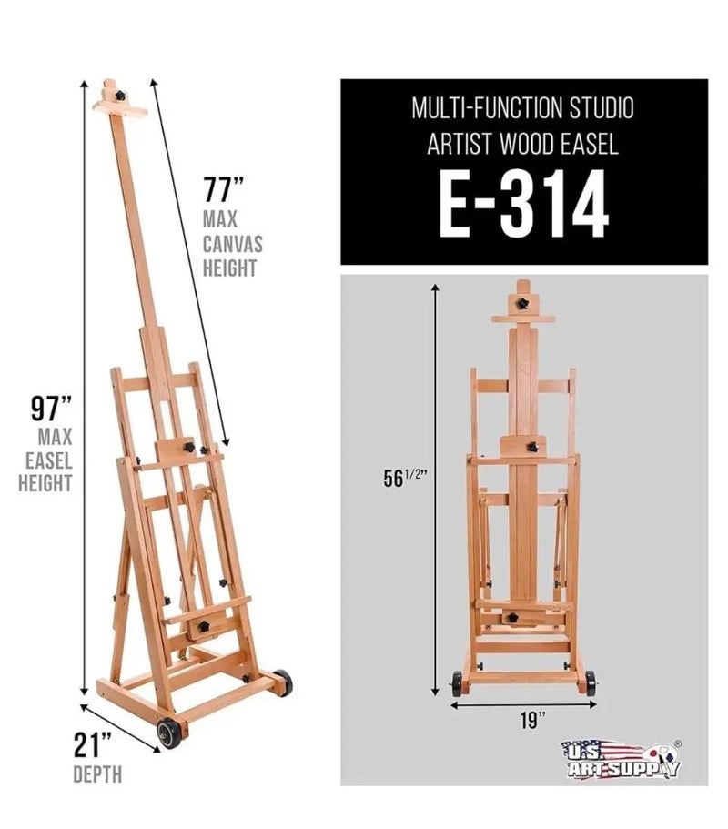 Open Box U.S. Art Supply Mastel Multi-Function Studio Artist Wooden Floor Easel - Large Adjustable H-Frame, Tilts Flat, Mast Adjusts to 97" High - Stu by Selzalot