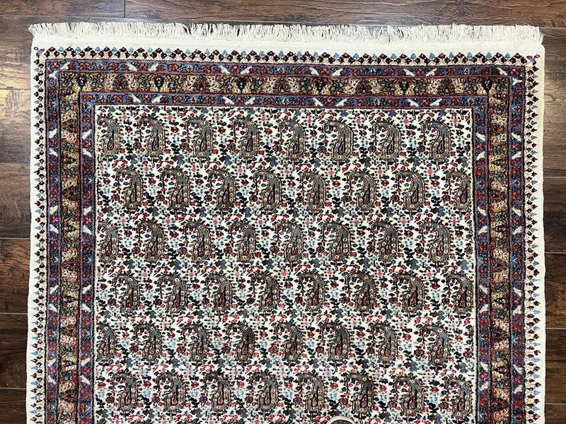 Persian Rug 4x6, Mashad Kashmar Rug, Boteh Paisley Design, Allover Repeated Pattern, Ivory Hand Knotted Vintage Semi Antique Persian Oriental Carpet by Jewel Rugs