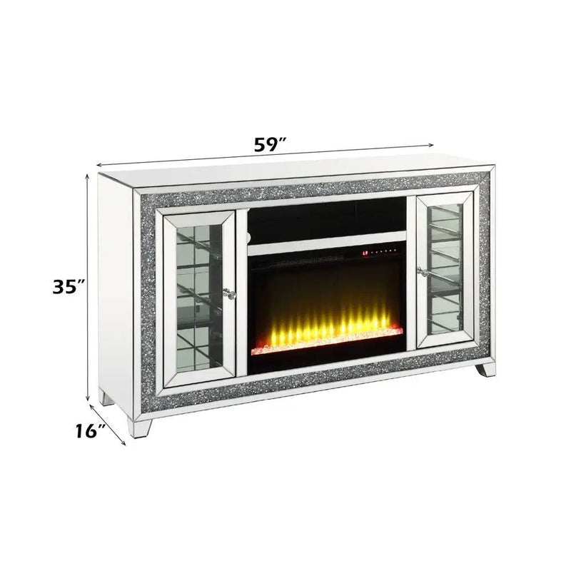 Noralie - 35" TV Stand With Fireplace & LED - Mirrored & Faux Diamonds by Unique Piece Furniture