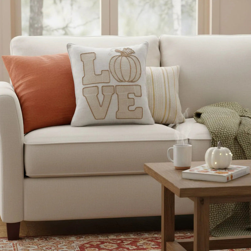 Love Pumpkin Embroidered Throw Pillow - Natural by Unique Piece Furniture