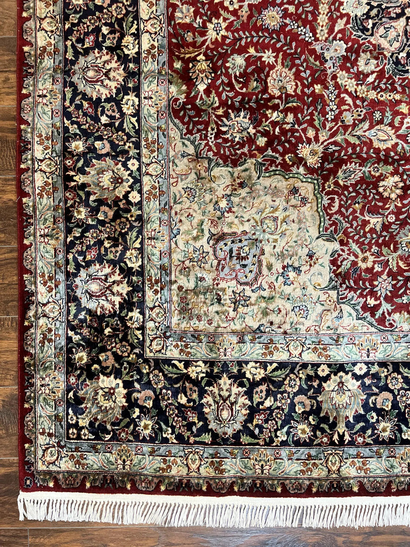 Pak Persian Rug 8x10, Wool Hand Knotted Vintage Carpet, Dark Red & Navy Blue, Dome Design Floral Medallion Rug, 8 x 10 Oriental Rug by Jewel Rugs