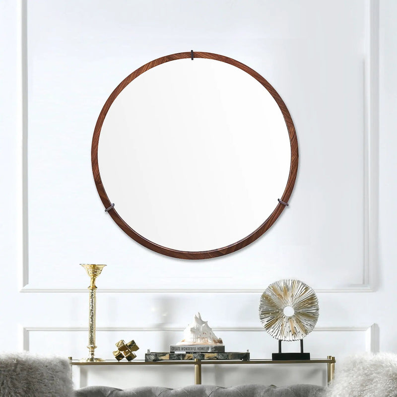 Hausen - Mid-Century Modern Round Accent Wall Mirror - Brown Walnut by HouseOfZazla