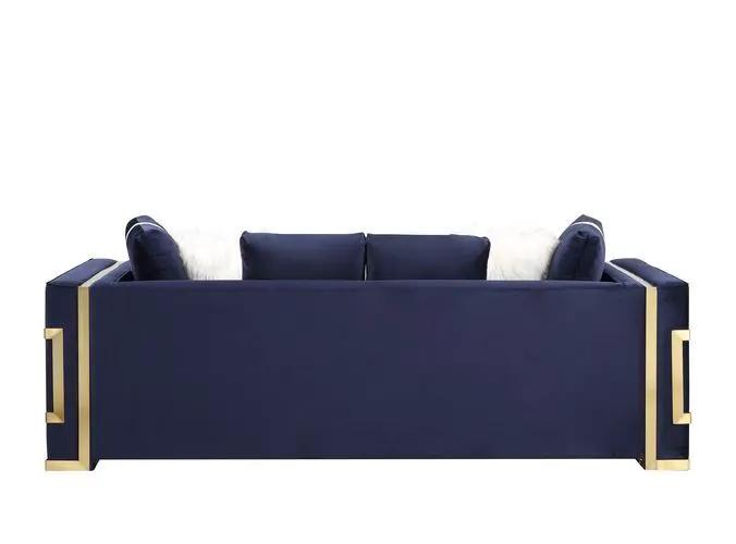Virrux - Sofa With 6 Pillows - Blue Velvet & Gold by Unique Piece Furniture