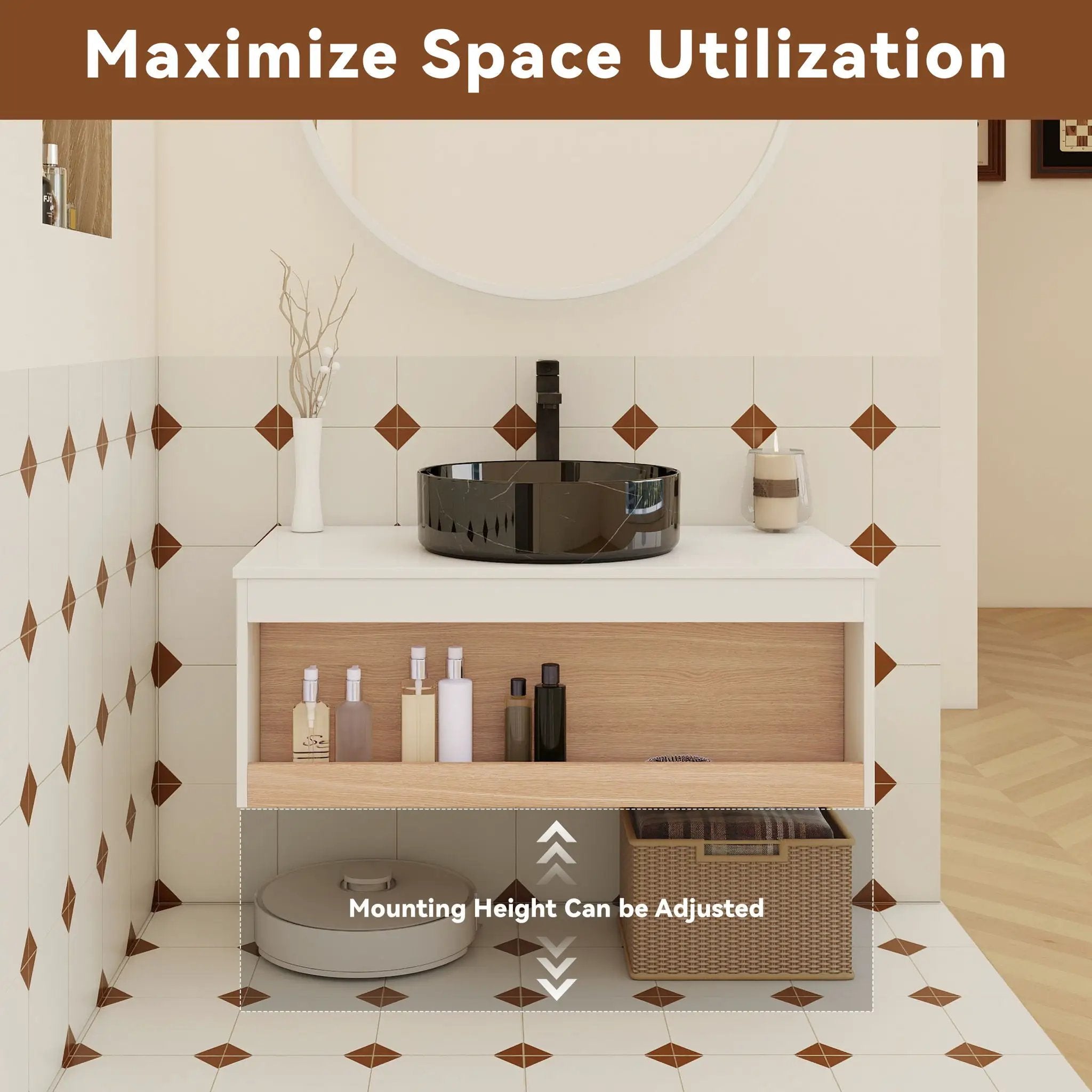 Floating Bathroom Vanity With Vessel Sink With Open Shelf Storage by Unique Piece Furniture