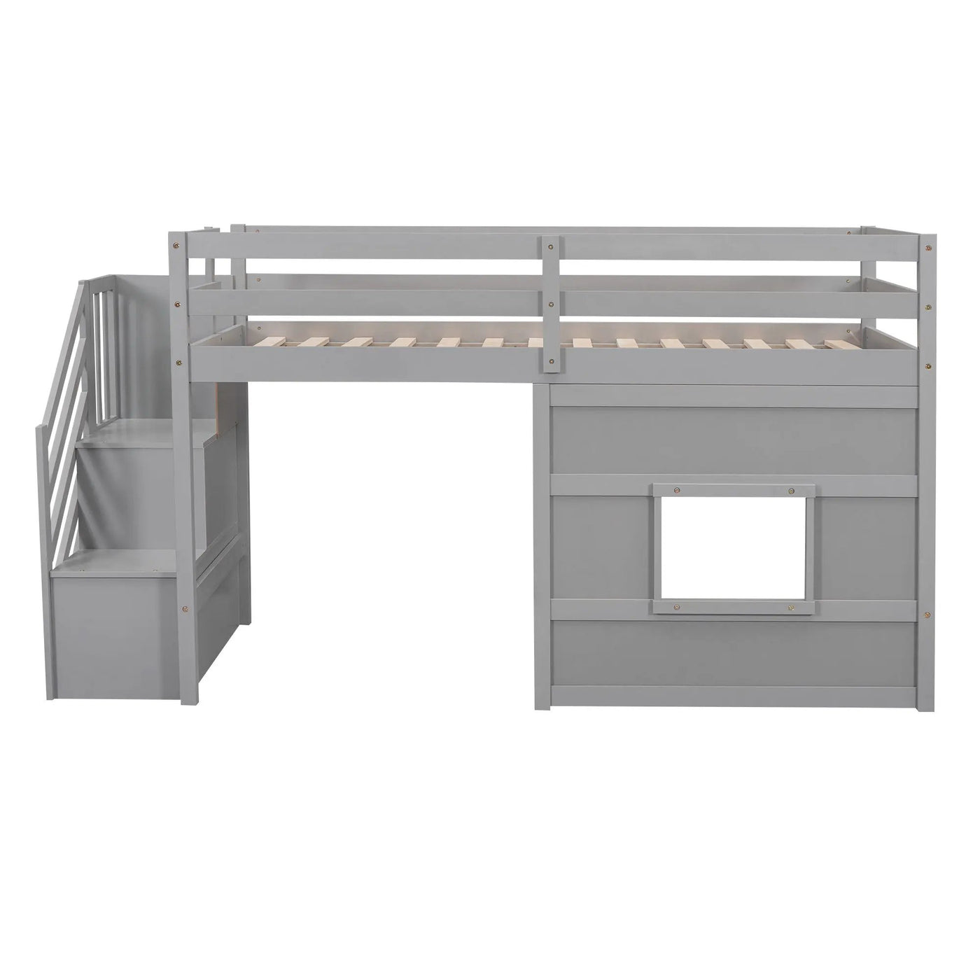 Loft Bed With Storage Staircase, Window & LED Light by HouseOfZazla