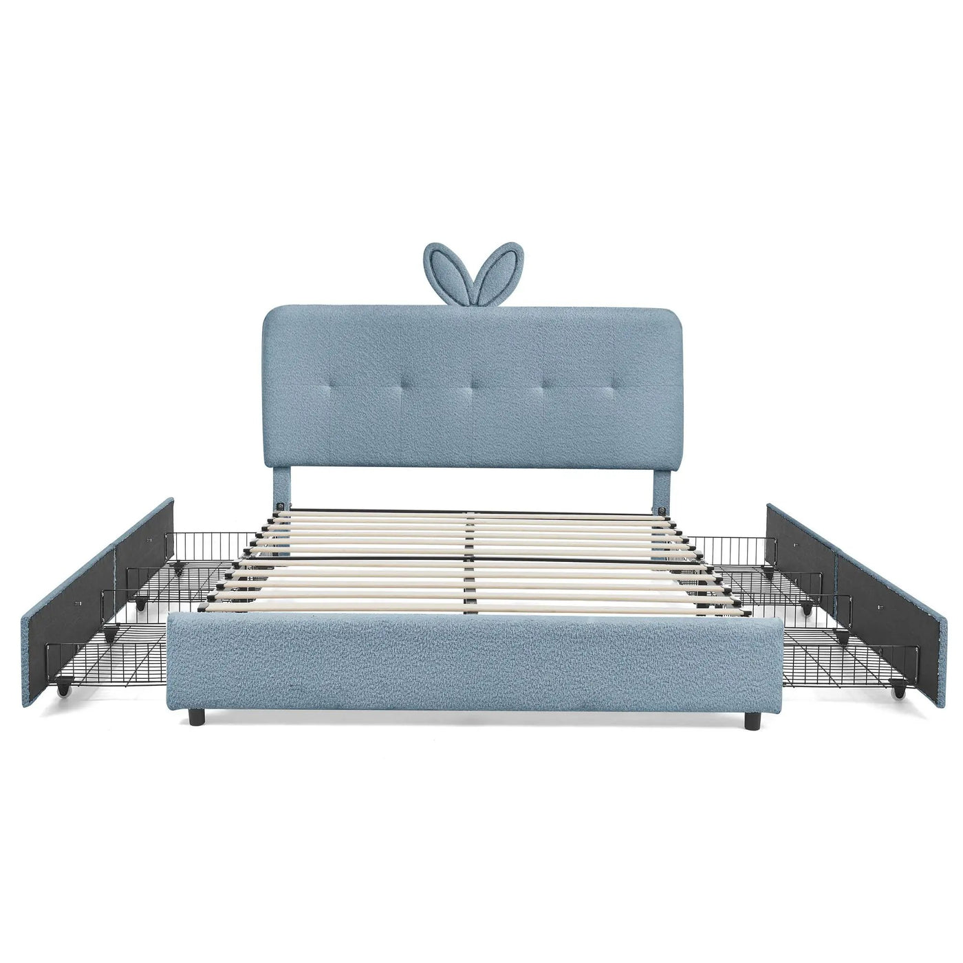 Upholstered Bed With Oversized Rabbit Ear Headboard, LED Lights & 4 Storage Drawers by Unique Piece Furniture