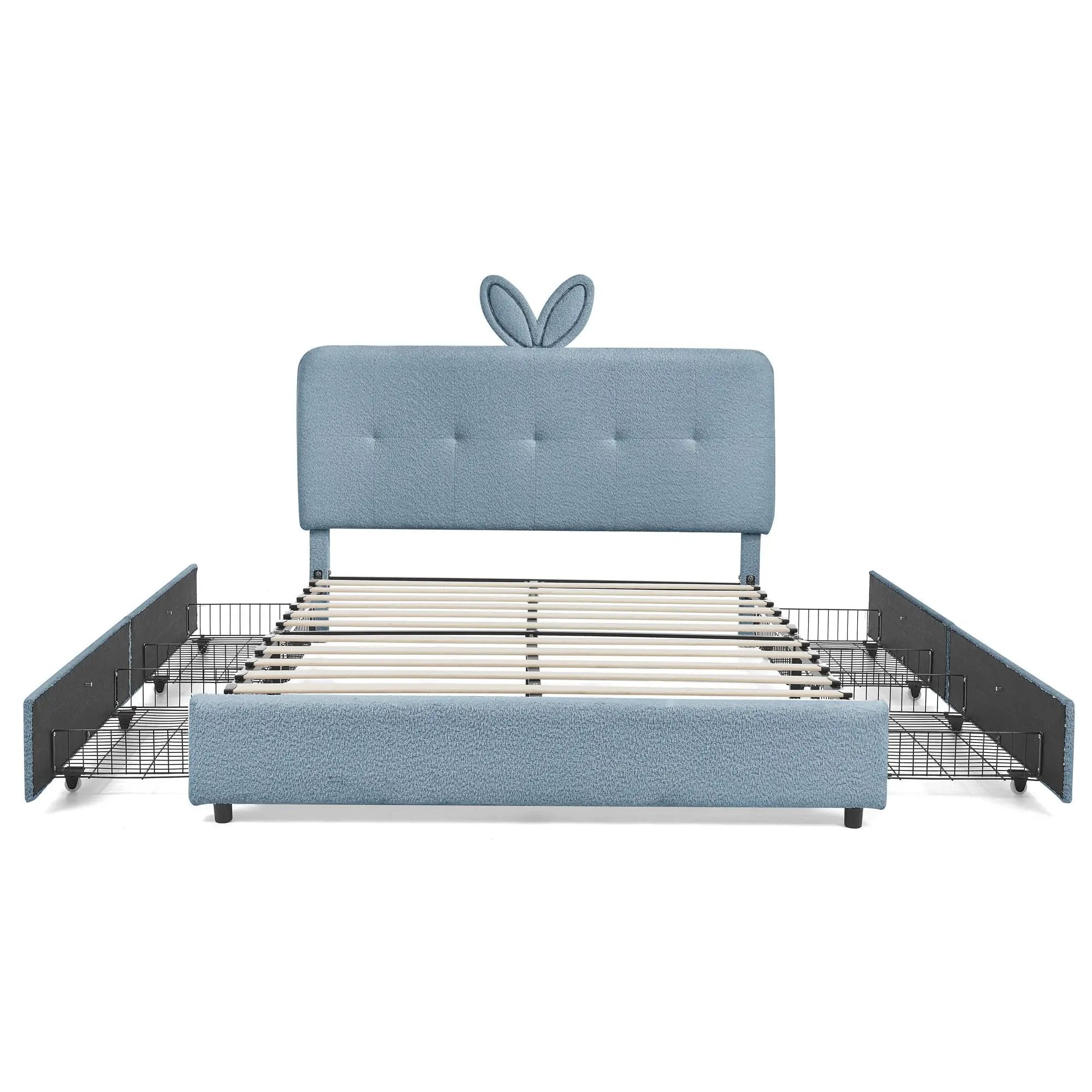 Upholstered Bed With Oversized Rabbit Ear Headboard, LED Lights & 4 Storage Drawers by Unique Piece Furniture