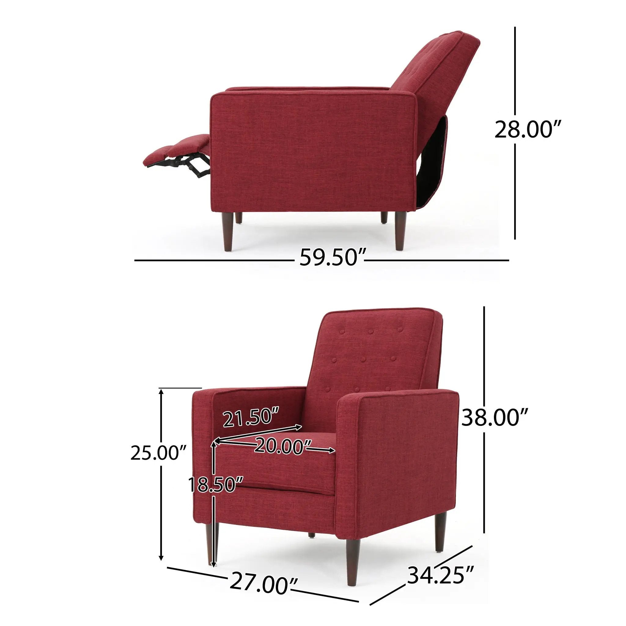 Mid-Century Modern Recliner With Button Tufted Waffle Stitch by HouseOfZazla