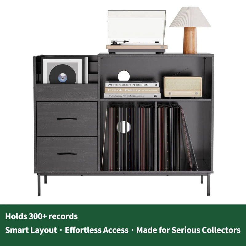 Eco-Friendly Vinyl Record Player Stand With Flip-Top Storage, Media Console With Dual Outlets And Dustproof Drawers by Unique Piece Furniture