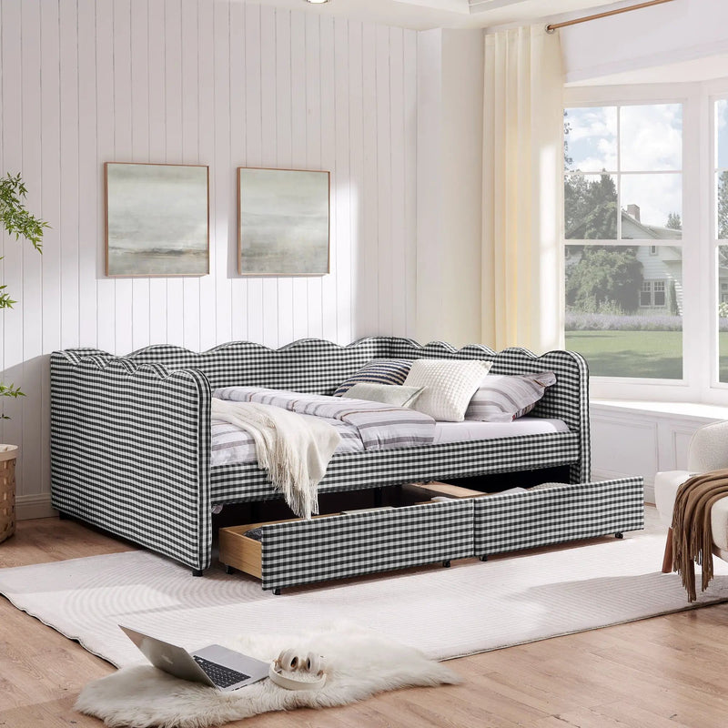 Gingham Daybed With USB Charging Port, Wave-Shaped Design by Unique Piece Furniture