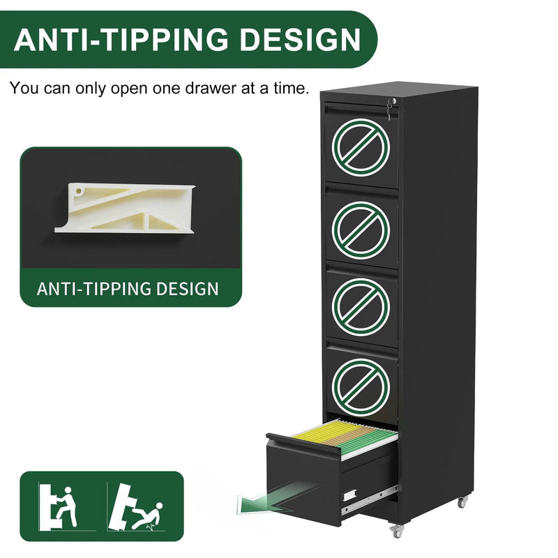 Drawer Metal Locking Vertical File Cabinet With Wheels Heavy Duty Lockable Storage by Unique Piece Furniture