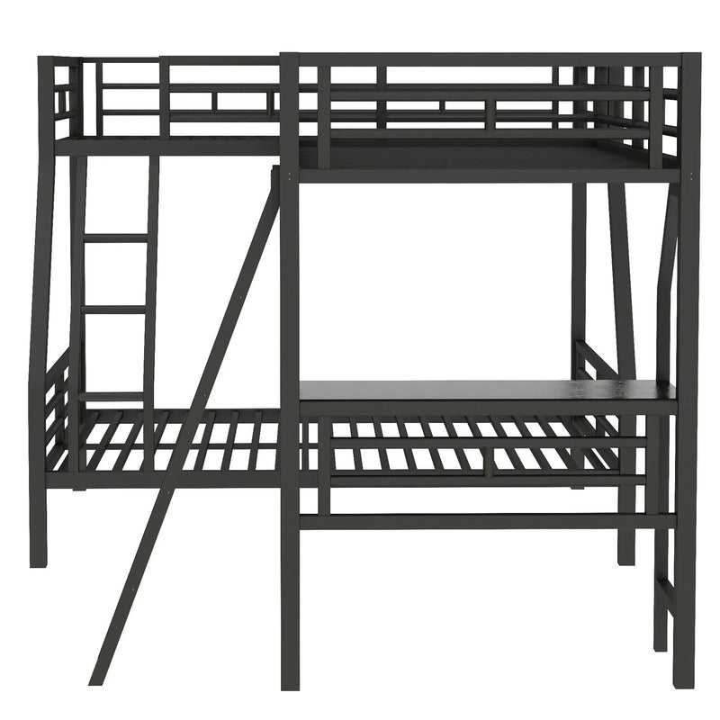 Twin Over Full Bunk Bed With Loft And Desk, L-Shaped Design For 3 Sleepers - Black by HouseOfZazla