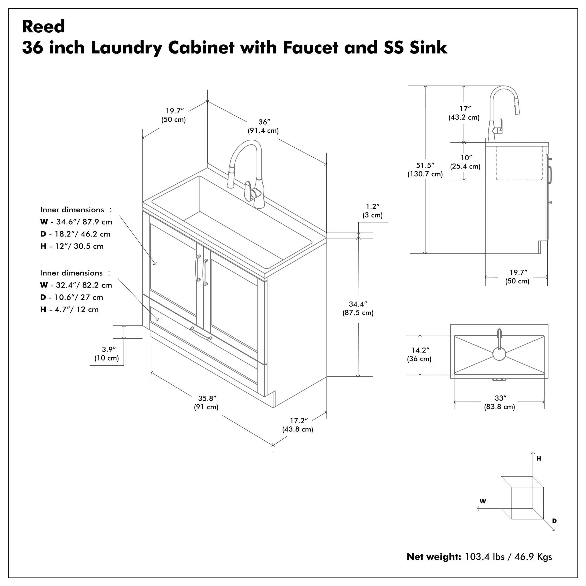 Reed - Deluxe Laundry Cabinet With Pull-Out Faucet And Stainless Steel Sink by Unique Piece Furniture