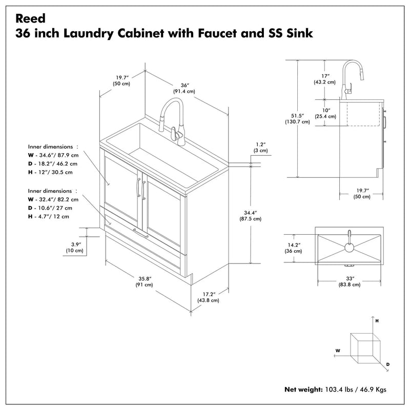 Reed - Deluxe Laundry Cabinet With Pull-Out Faucet And Stainless Steel Sink by Unique Piece Furniture