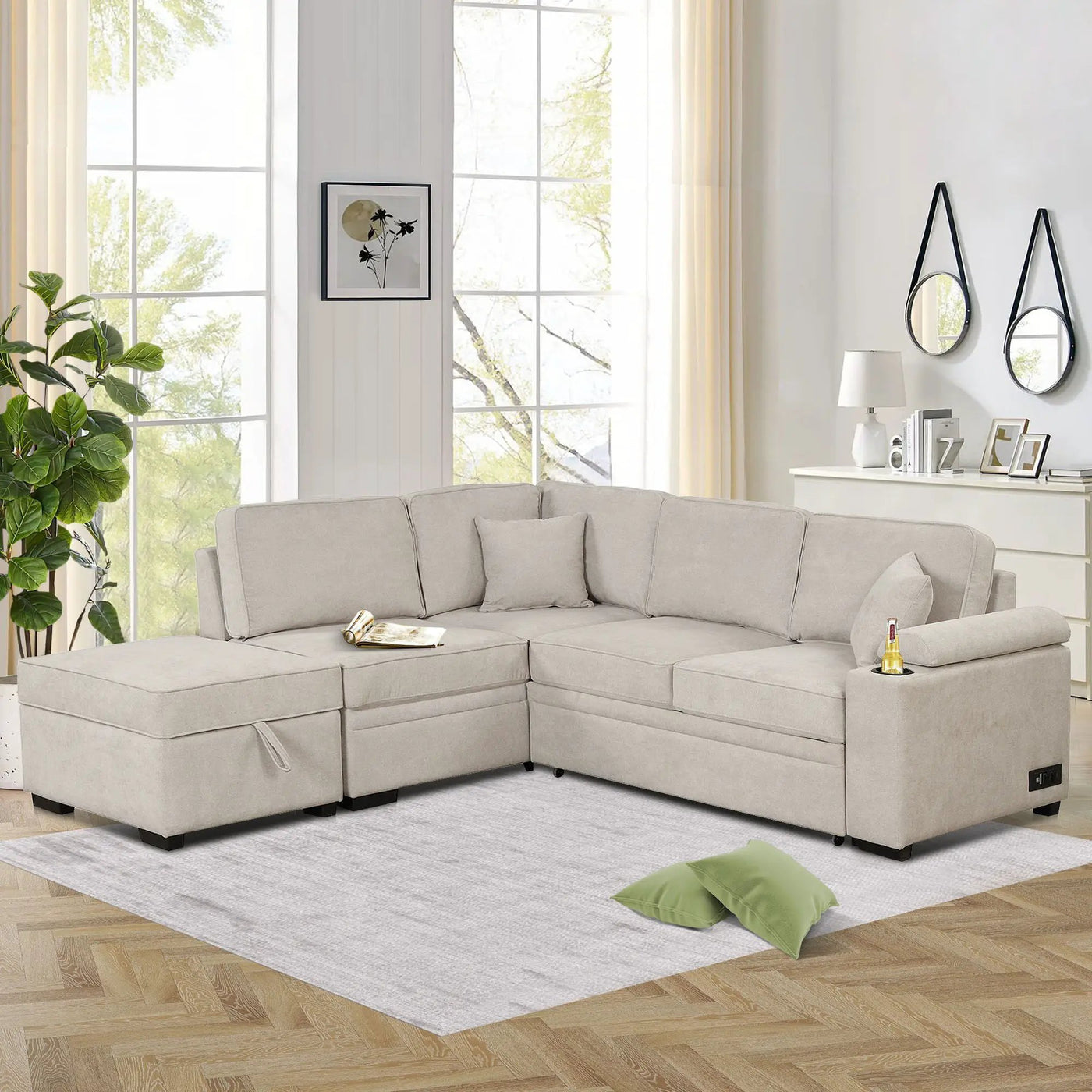Sleeper Sofa Bed, 2 In 1 Pull Out Sofa Bed L Shape Couch With Storage Ottoman For Living Room, Bedroom Couch And Small Apartment by Unique Piece Furniture