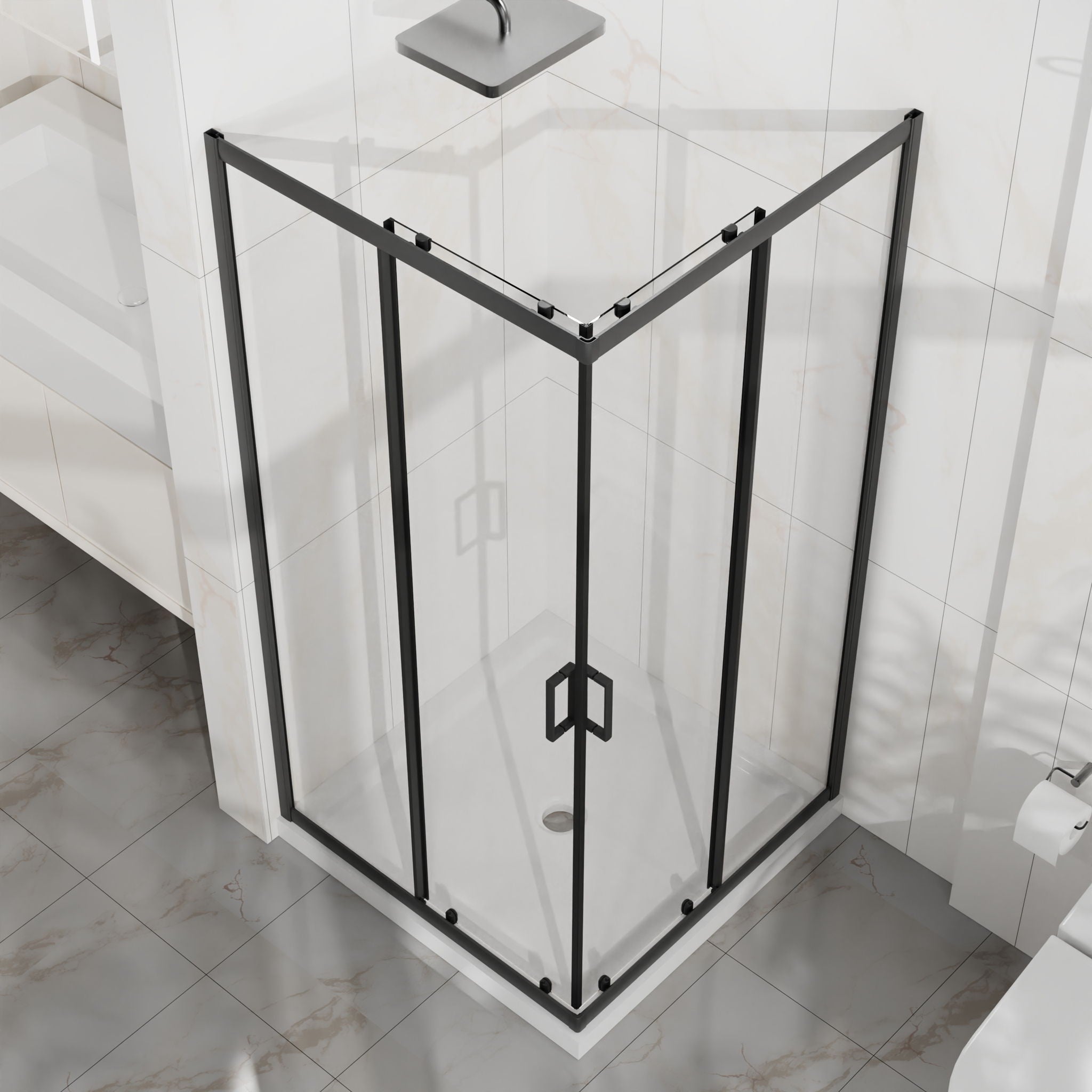 Corner Shower Enclosure With Sliding Door - Matte Black by HouseOfZazla