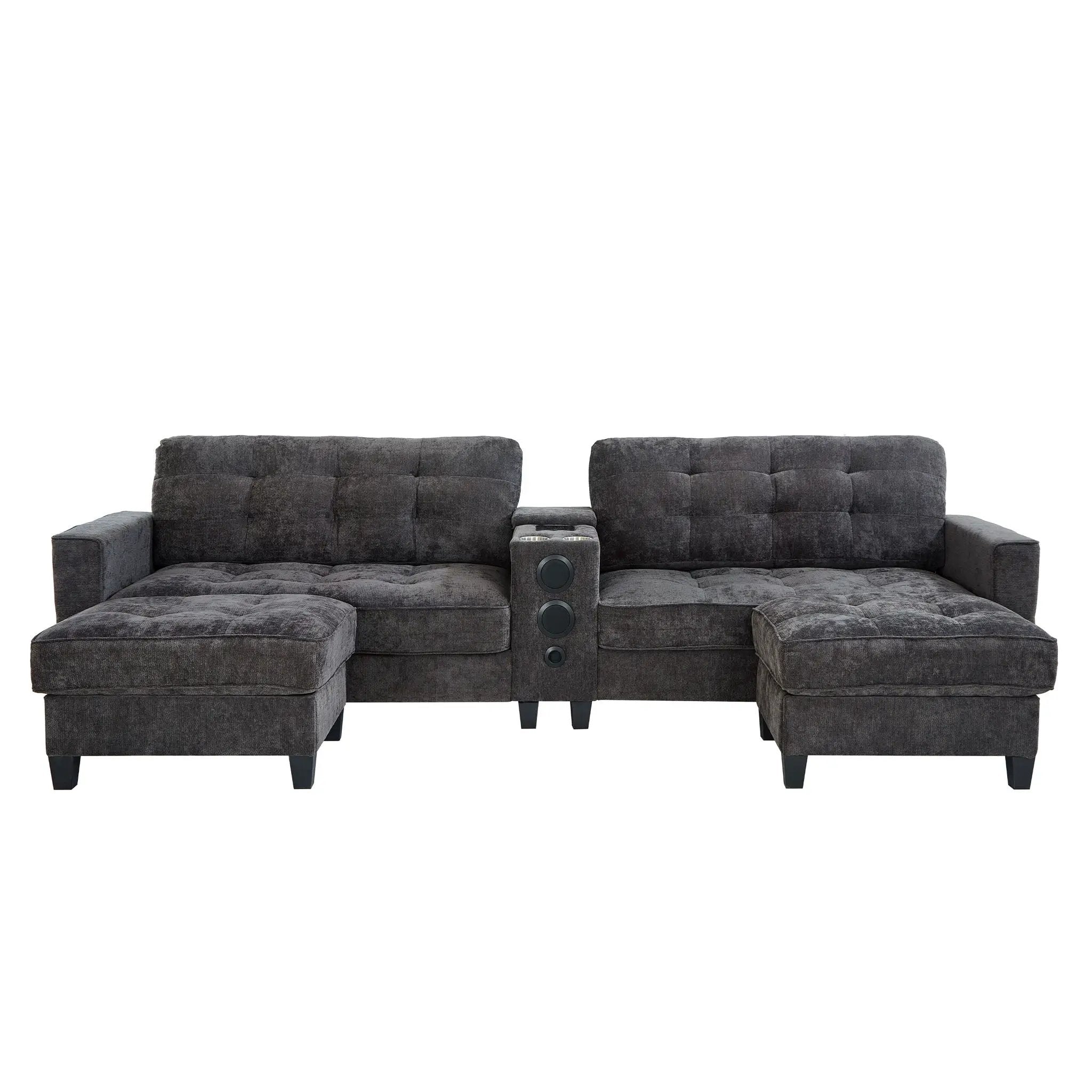 Modern Sectional Sofa U-Shaped With Movable Ottomans, tooth Speakers, LED Lights And Modular Storage by Unique Piece Furniture