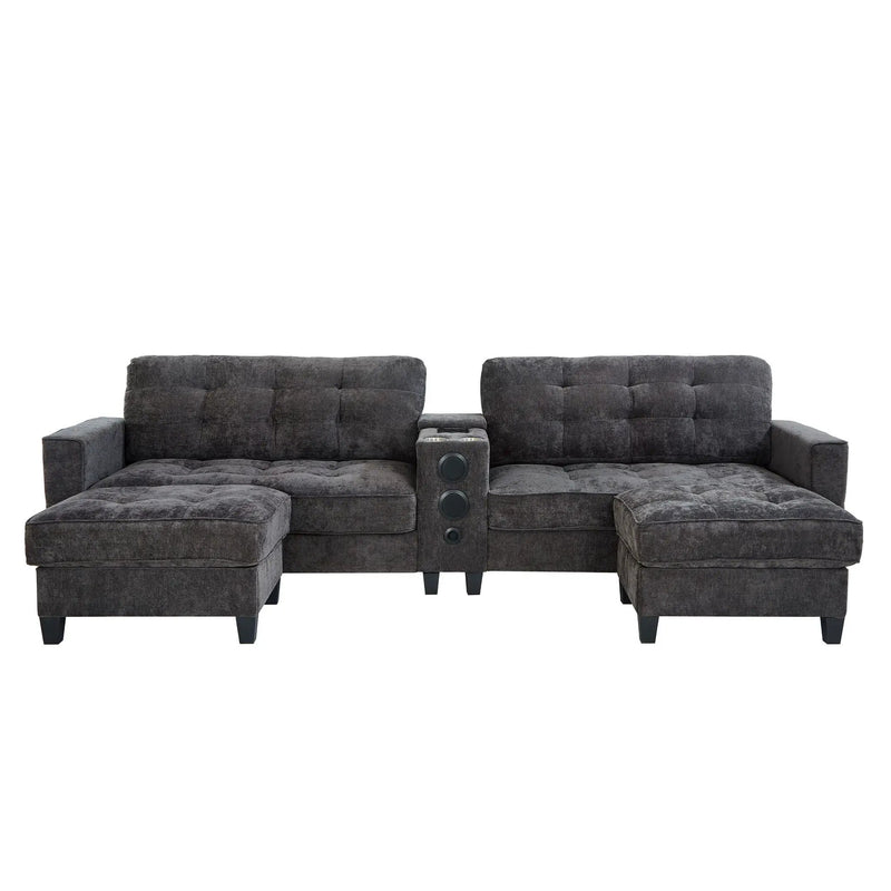Modern Sectional Sofa U-Shaped With Movable Ottomans, Bluetooth Speakers, LED Lights And Modular Storage by HouseOfZazla