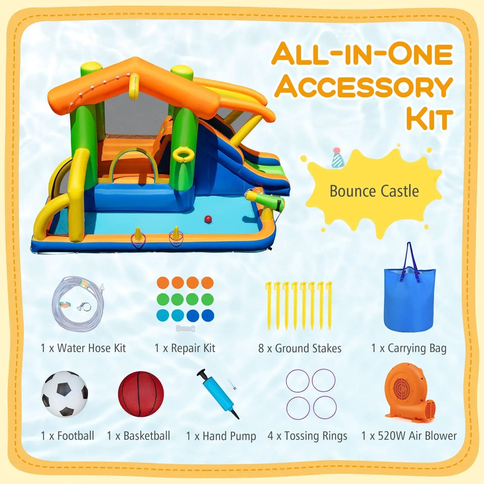 8-in-1 Jumping Castle with Slide and 520W Blower by DirectDeals