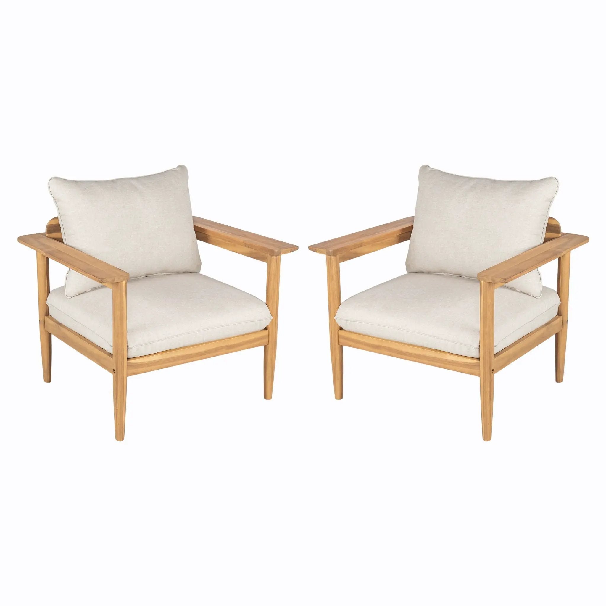 Terassi Outdoor Lounge Chair Set of 2 with Cushions - Beige / Light Teak by HouseOfZazla