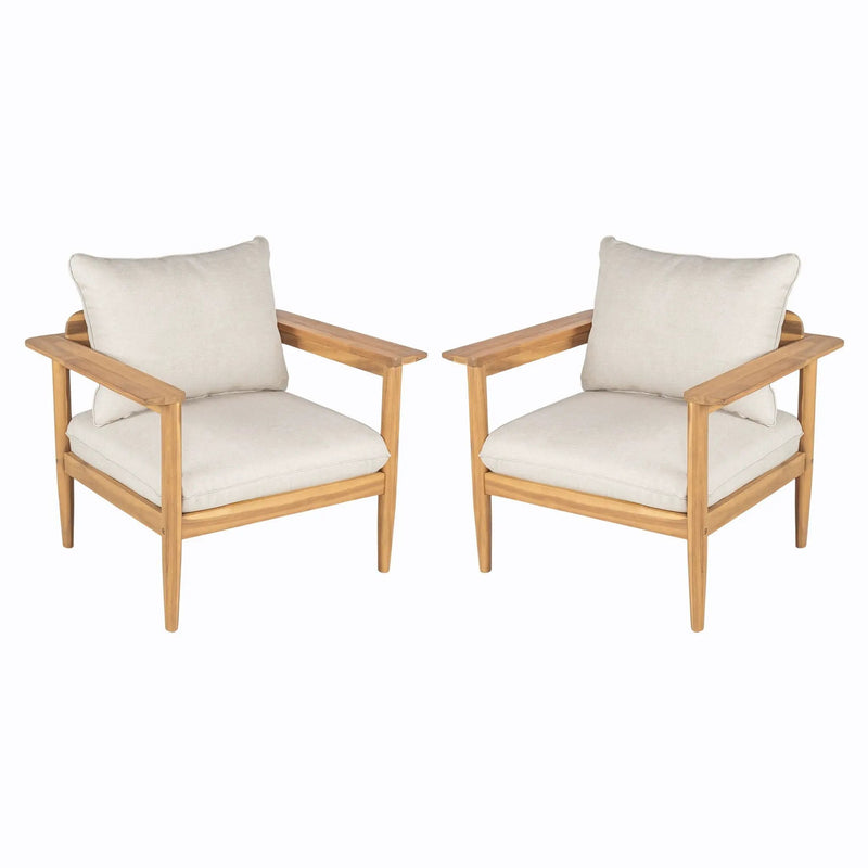 Terassi Outdoor Lounge Chair Set of 2 with Cushions - Beige / Light Teak by HouseOfZazla
