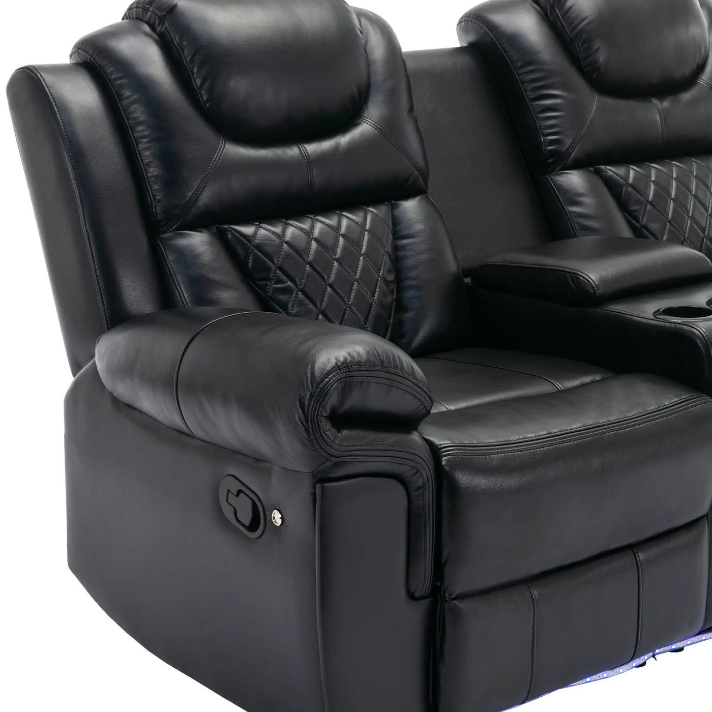 Home Theater Seating Manual Recliner Loveseat With Hide-Away Storage, Cup Holders And Led Light Strip For Living Room by HouseOfZazla
