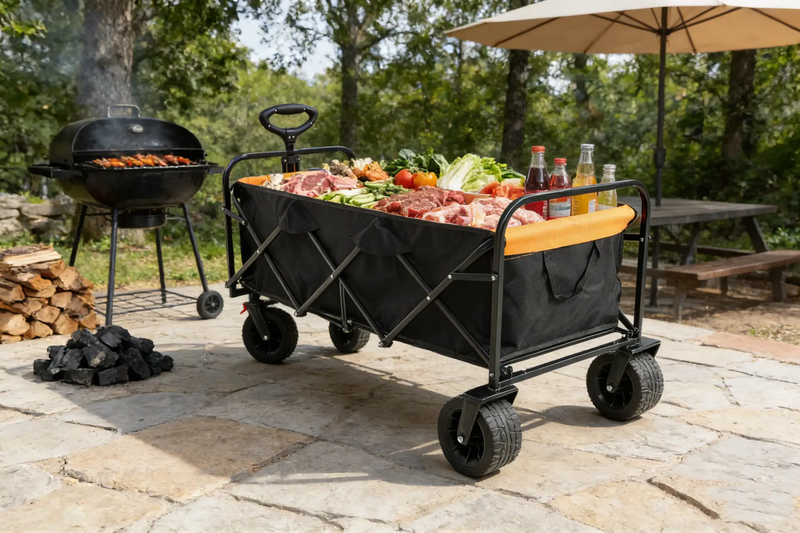 Big Large Capacity Folding Wagon Cart with Extender (Black + Orange) by HouseOfZazla
