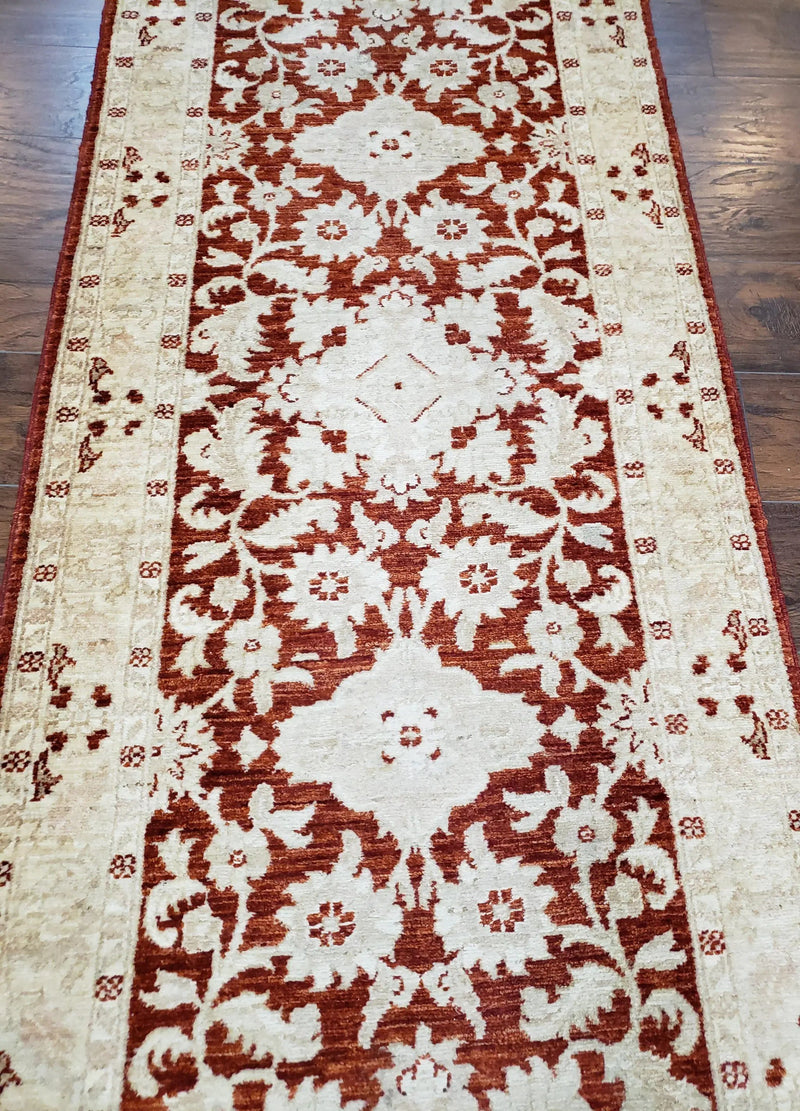 21 ft Runner Rug Long Hallway Runner, 3 x 21 Corridor Rug, Peshawar Pak Persian Chobi Agra Rug, Maroon and Beige Large Flowers Wool Handmade by Jewel Rugs