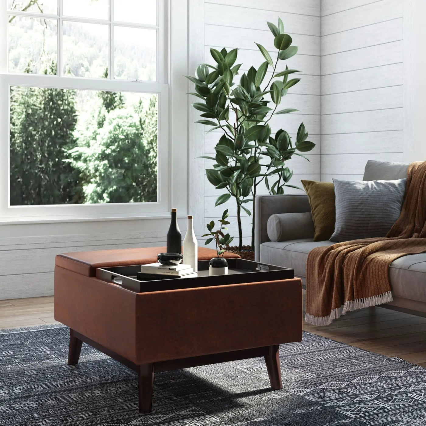Owen - Tray Top Small Coffee Table Upholstered Storage Ottoman by HouseOfZazla