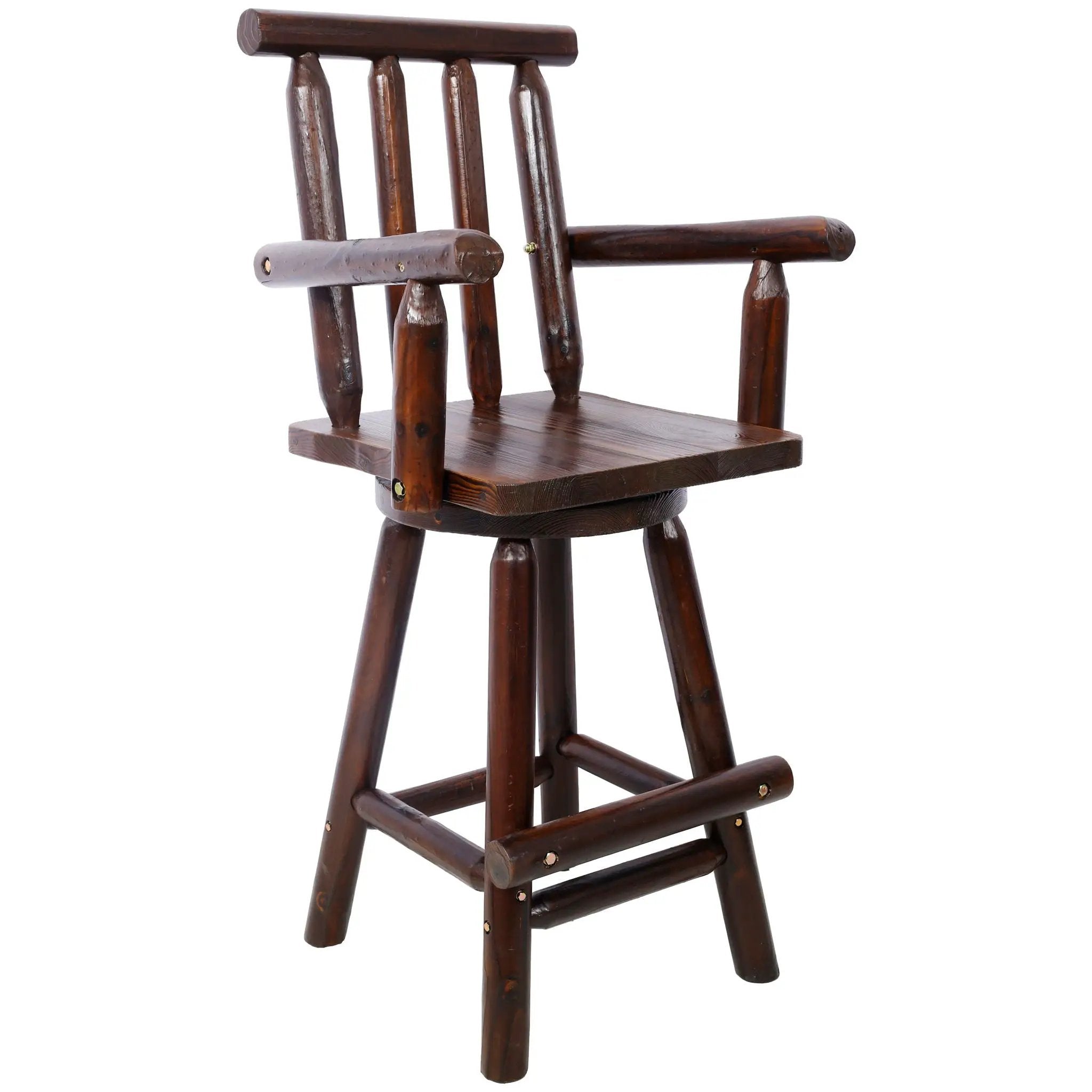 Rustic Bar Stool, Fir Wood Construction, Wide Armrest by Unique Piece Furniture