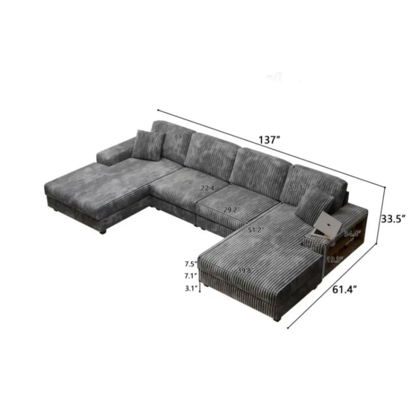 U-Shaped Convertible Sofa, 4 Seater Large Living Room Lounge by HouseOfZazla