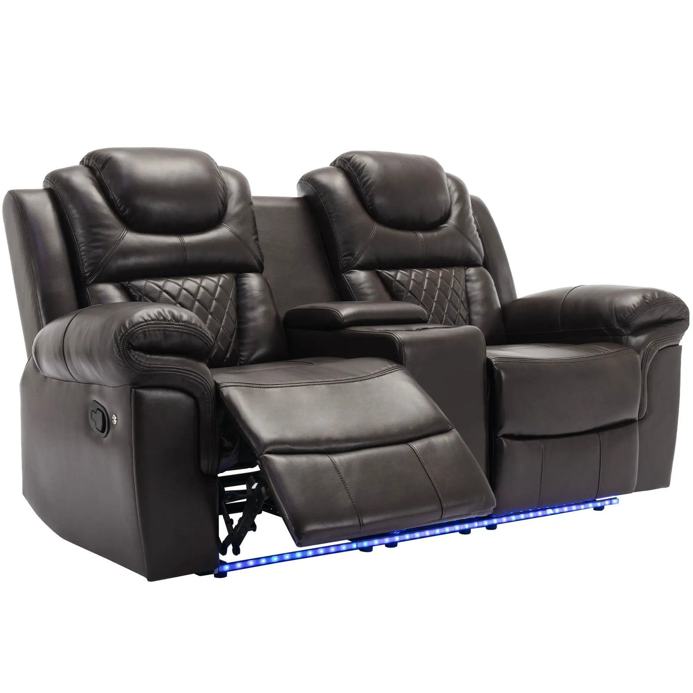 Home Theater Seating Manual Recliner Loveseat With Hide-Away Storage, Cup Holders And Led Light Strip For Living Room by HouseOfZazla