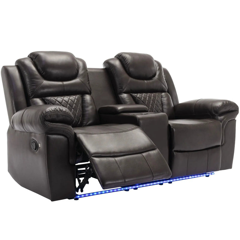 3 Pieces Recliner Sofa Sets Home Theater Seating Manual Recliner Chair With Center Console And LED Light Strip For Living Room by HouseOfZazla