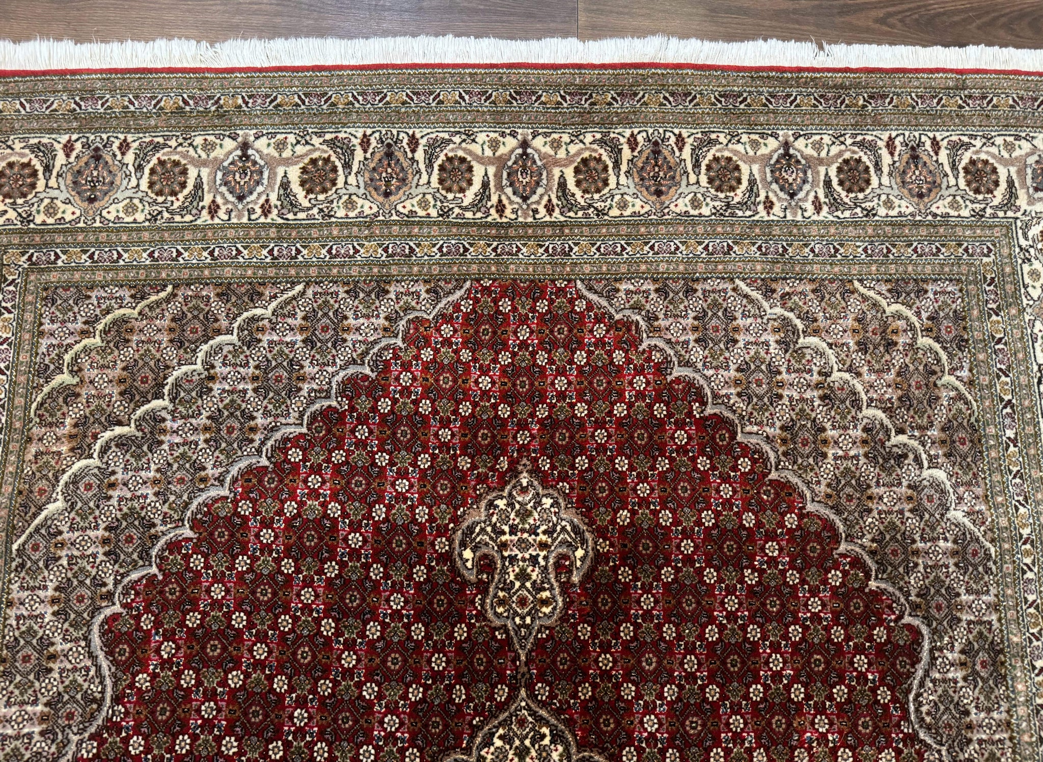 Persian Rug 5x7, Very Fine 330 KPSI, Red and Ivory, Herati Mahi Pattern, Wool & Silk by Jewel Rugs