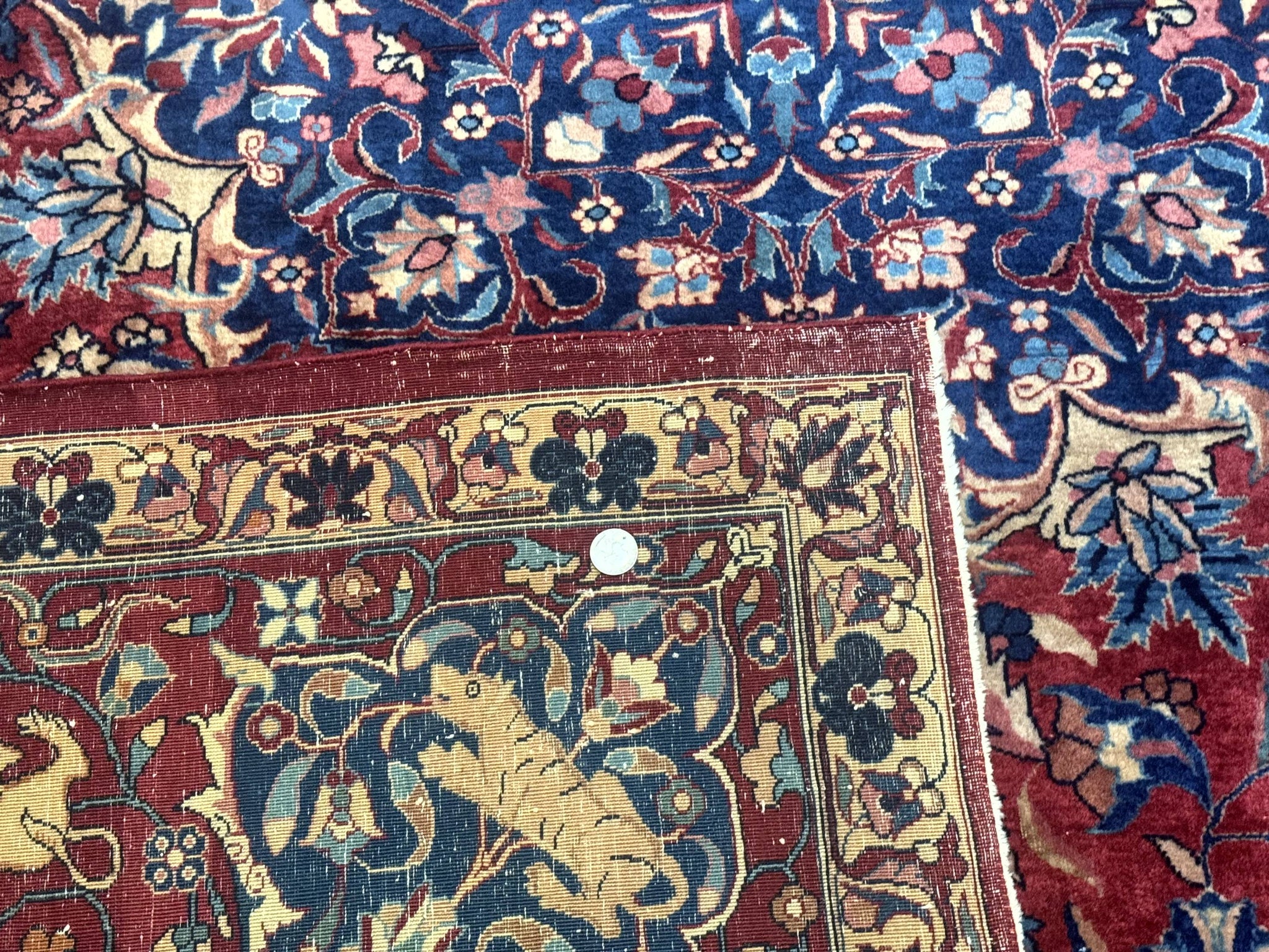 Antique Indo Persian Kerman Rug 9x12 Red Manchester Wool Animal Pictorials, Fine 290 KPSI by Jewel Rugs