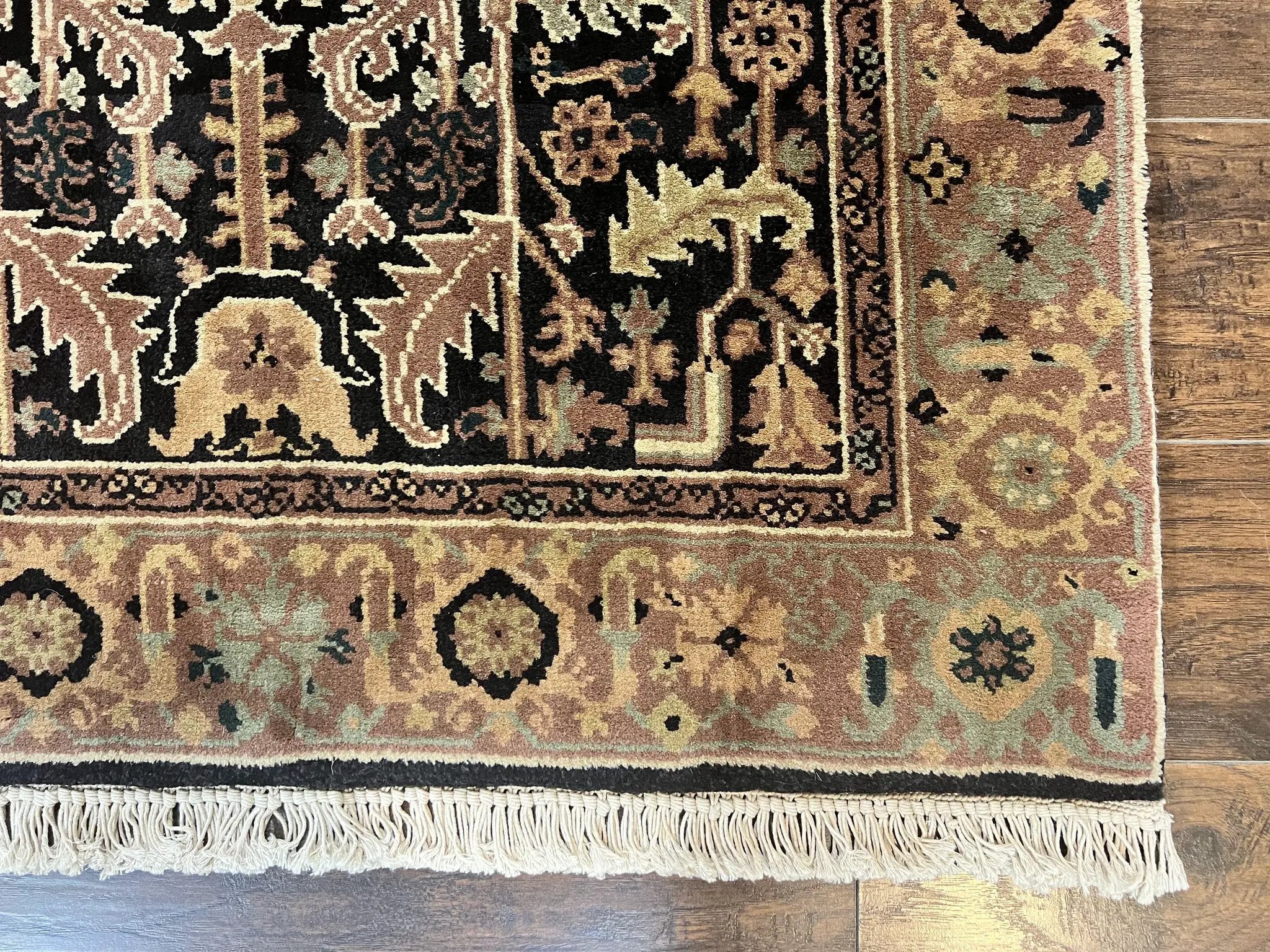 Heriz Rug 3.6 x 5, Handmade Vintage Wool Carpet, Couristan Carpet, Persian Design, Black by Jewel Rugs