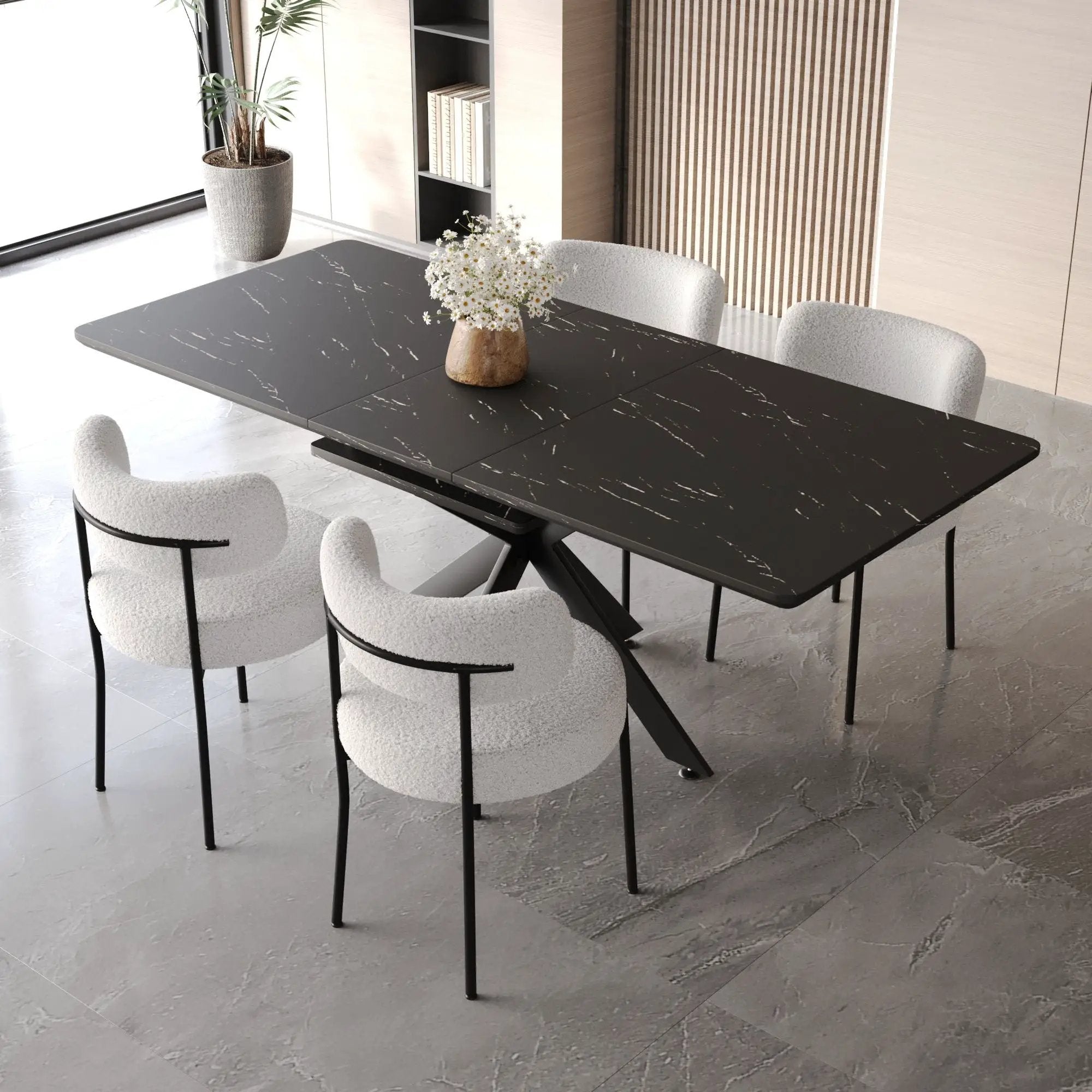 Extendable Dining Table Set With Curved Backrest Upholstered Chairs by Unique Piece Furniture