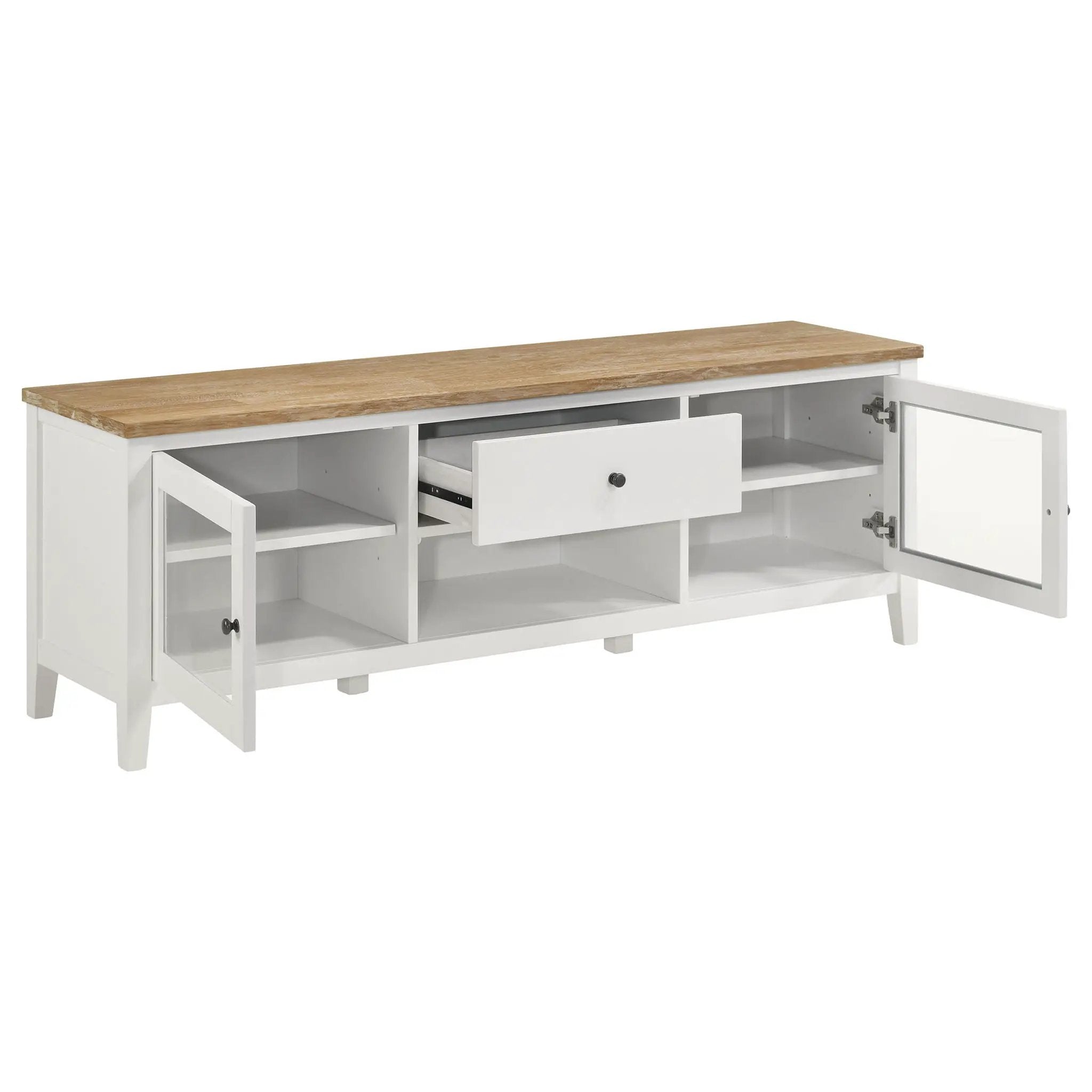 Hollis 2-door Wood 67-inch TV Stand with Drawer Brown and White by Unique Piece Furniture