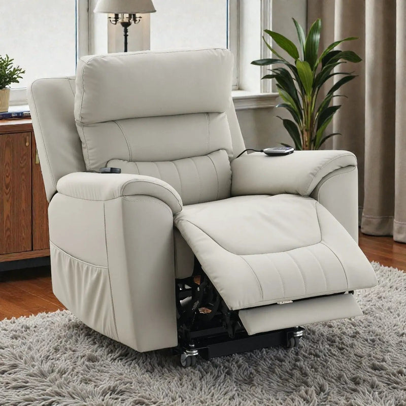 Marsha - Silicone Synthetic Leather Power Motion Recliner With Lift Heating Massage Chair - Light Gray by Unique Piece Furniture
