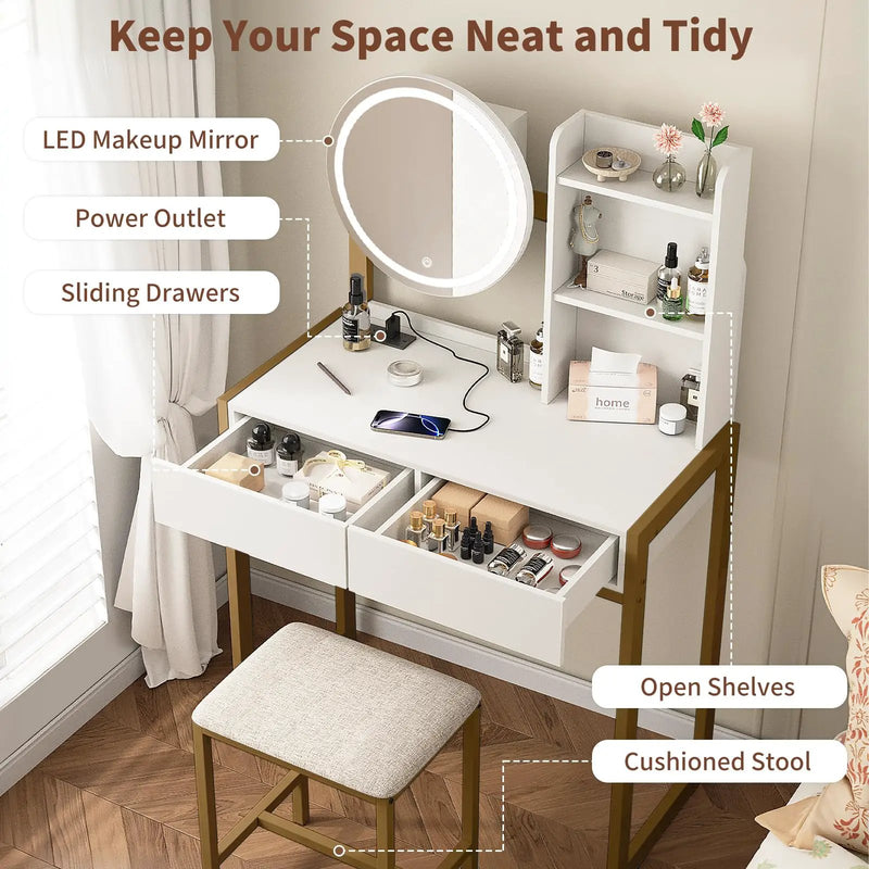 Small Vanity Desk with Mirror and Lights by HouseOfZazla
