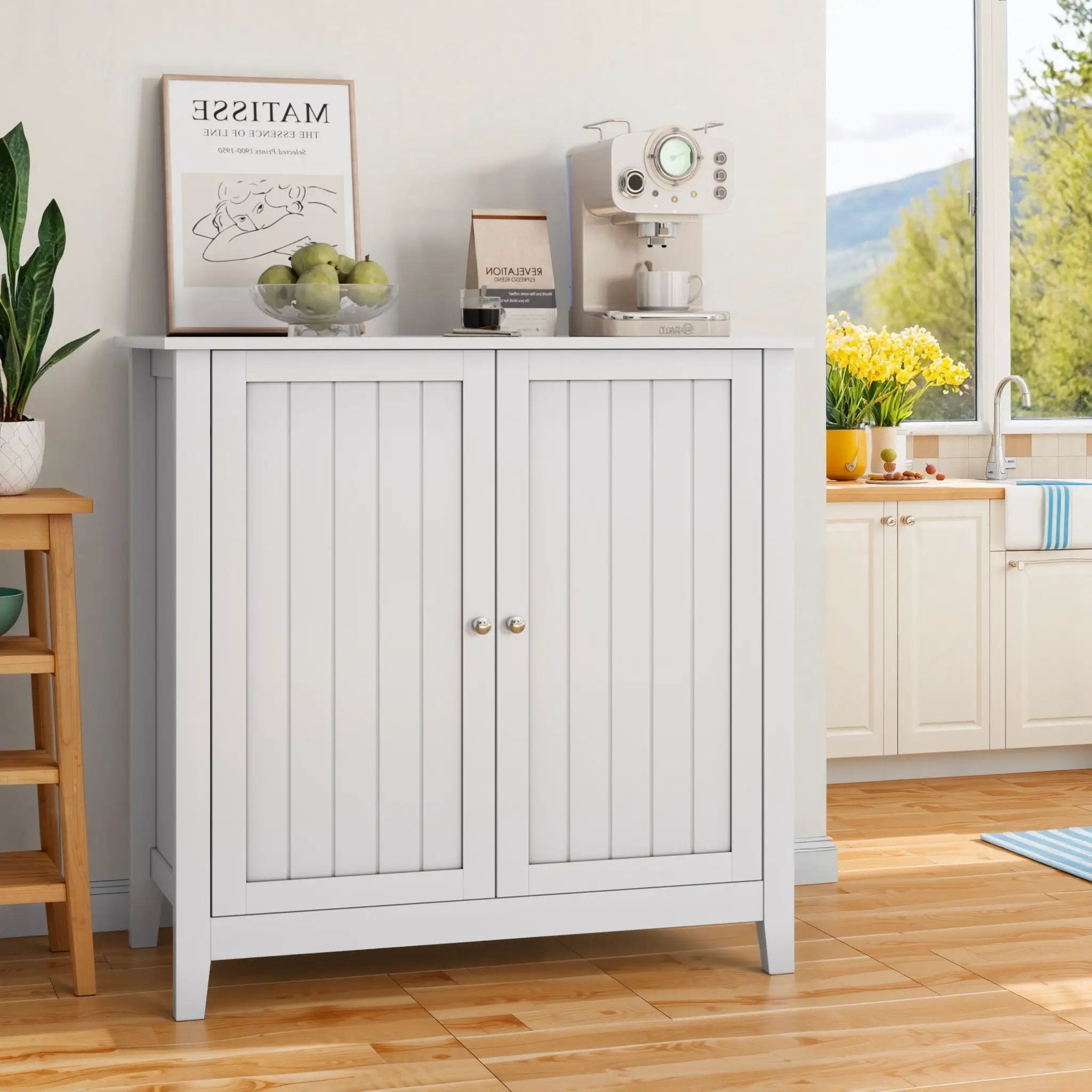 Double Door Storage Cabinet With Knobs - White by Unique Piece Furniture