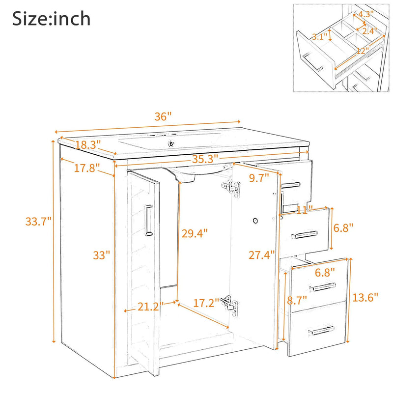 Bathroom Vanity With Sink Combo, Storage Cabinet, Freestanding Set With 3 Drawers & Soft Closing Doors by Unique Piece Furniture