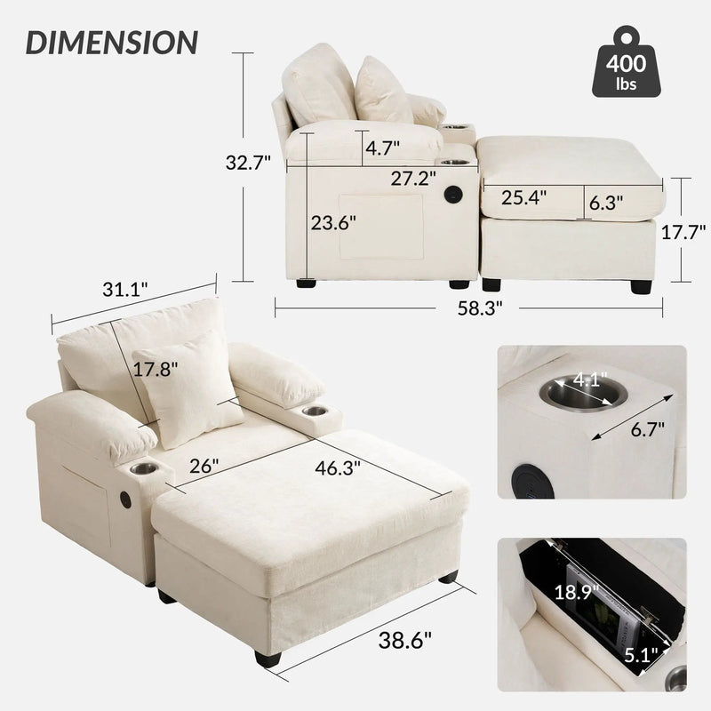 Fabric Sofa Bed With Cupholders And USB Charging Ports Chair For Living Room by Unique Piece Furniture