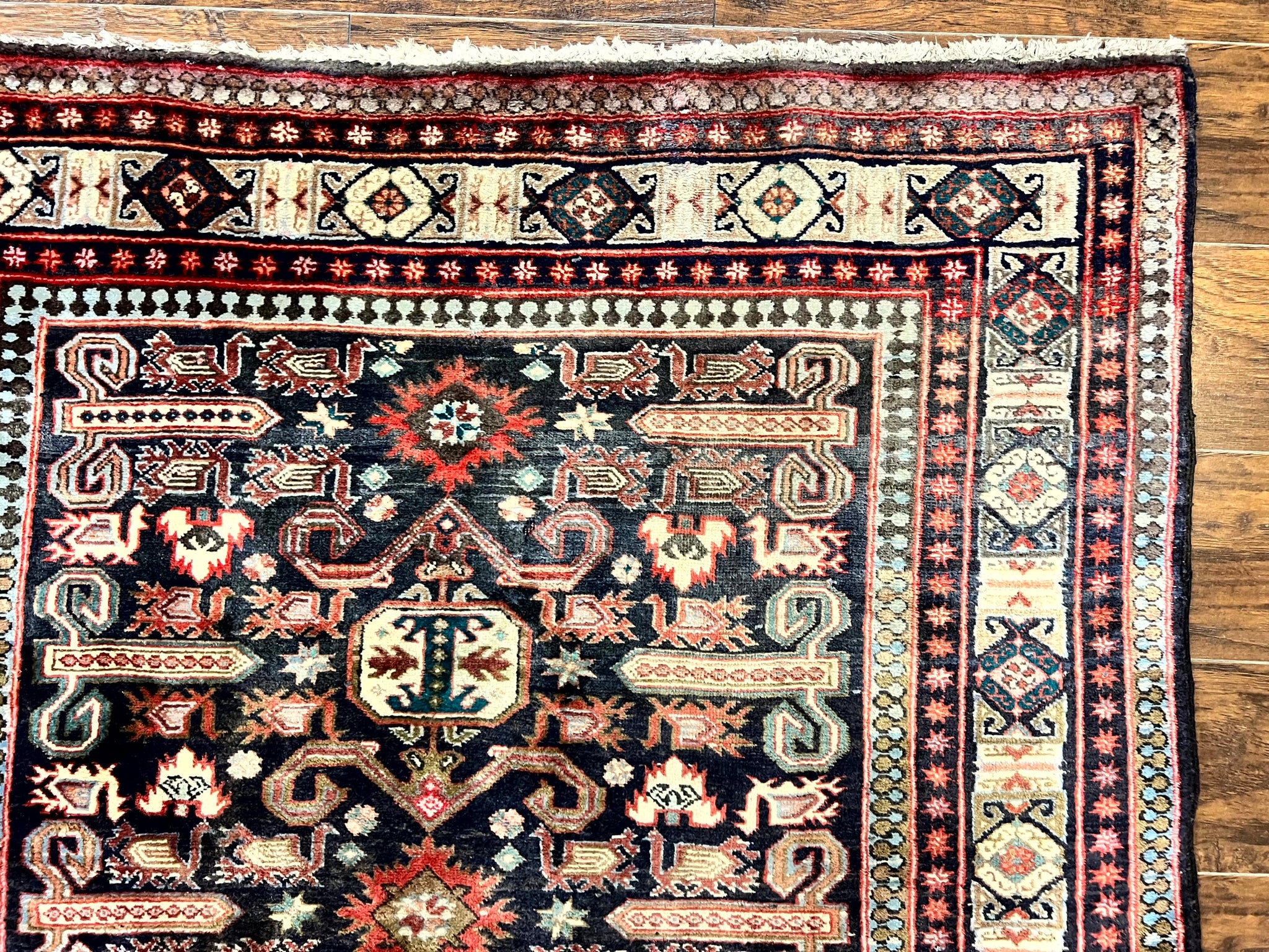 Persian Wide Runner Rug 4.8 x 10, Persian Kalegi Ardabil Rug, Perpedil Caucasian Rug, Antique Handmade Wool Carpet, Navy Blue Red, Tribal Rug by Jewel Rugs