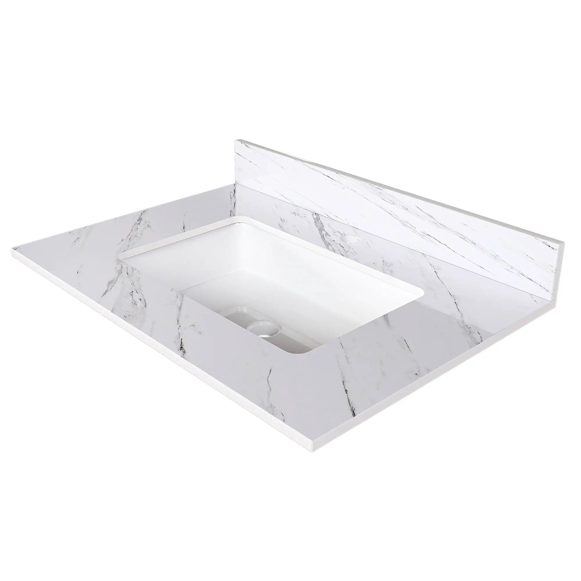 Bianco Carrara Venato Marble Vanity Top With Pre Drilled Faucet Hole And Undermount Sink by HouseOfZazla