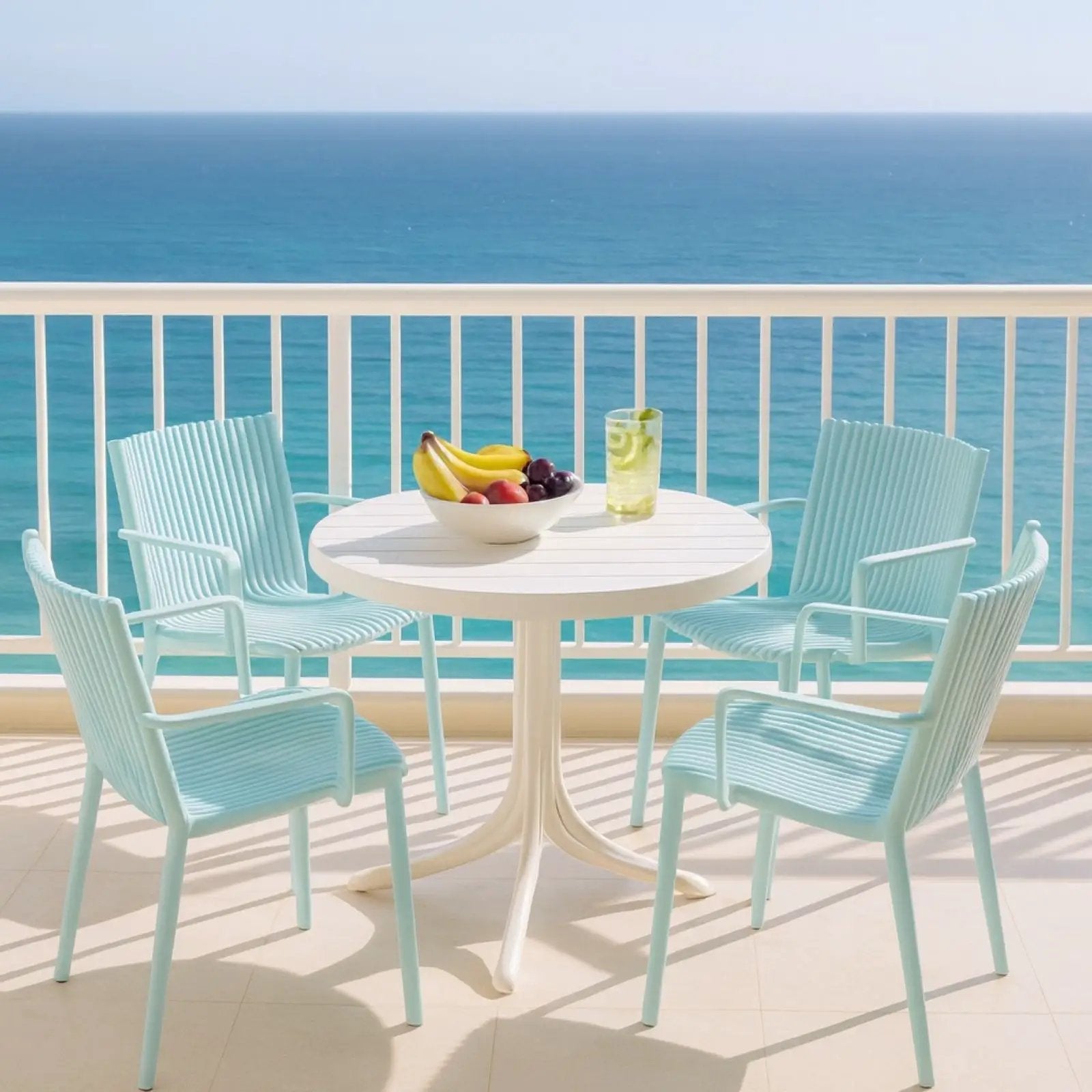 4 Modern Stackable Plastic Armchair Matched With Round Table by Unique Piece Furniture