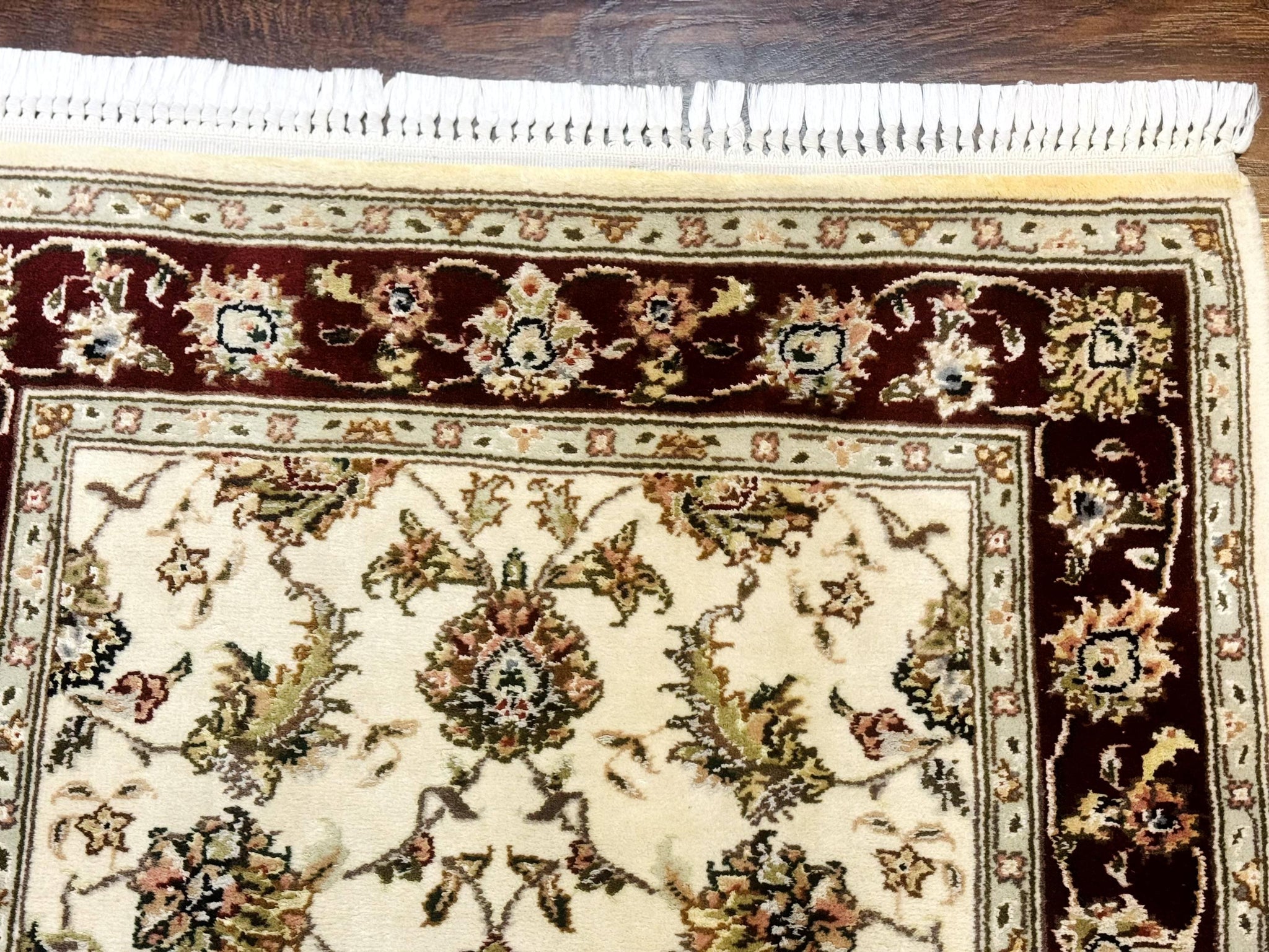 Pak Persian Runner Rug 2.8 x 8, Handmade Vintage Carpet, Beige and Maroon, Wool and Silk Highlights by Jewel Rugs